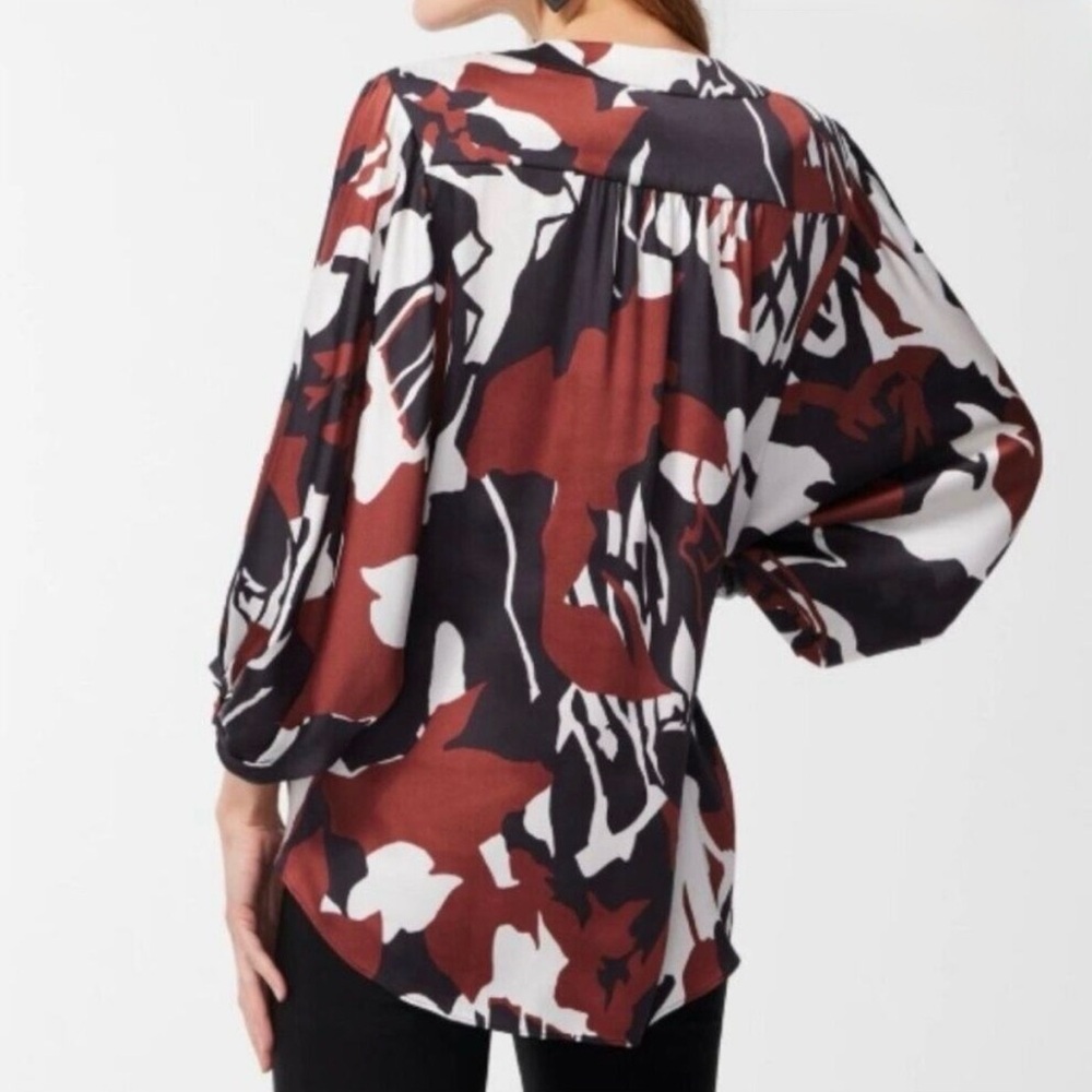 Chico's Satin Black, White, and Brown Abstract Blouse - Picture 3 of 4